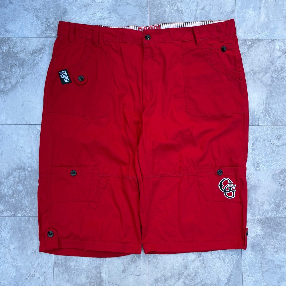 Coogi Red Cargo Jorts Mens 48 Y2K Streetwear Baggy Embroidered Shorts